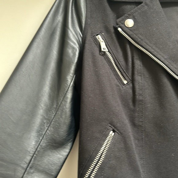 Club Monaco Black biker jacket faux leather sleeves - Medium - Picture 3 of 4